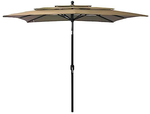 Makastle Parasol de Jardin Extérieur, Parasol 3 Niveaux Déporté Inclinable 250x250 cm, avec 8 Baleines, Orifice D'aération et Mécanisme à Manivelle, pour Terrasse Plage Cour