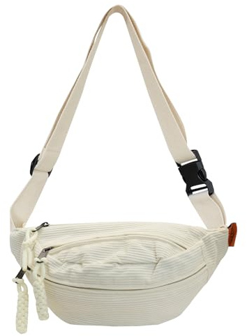 Cord Bauchtasche für Damen Herren, Crossbody-Hüfttasche Umhängetaschen Brusttasche Cord Erwachsene mit 3 Tasche und Verstellbarem Leichte Gürteltasche für Jungen Sportlich Wandern (Weiß)
