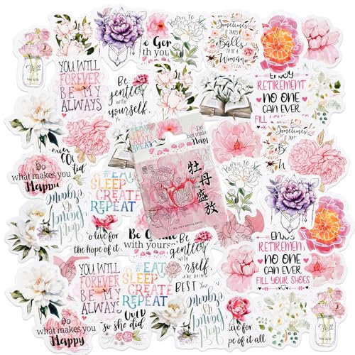 SHANFAA 46PCS Pink Peony Flower Stickers, Self-Adhesive, Glossy, Paper, Floral Pattern, Outdoor Use, Stickers