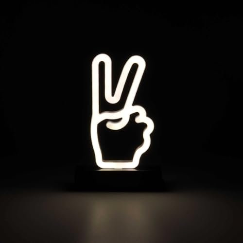 HOME DECO FACTORY, LA0074, Peace LED Neon Effect Lamp, Battery Operated, Modern and Clean Design, Soft and Soothing Lighting, Ideal for Bedroom or Living Room, Size: Standard, Color: White