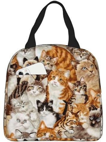Hulnulnu Cute Cat Insulated Lunch Bag Reusable Lunch Box Portable Cooler Lunch Boxes Waterproof Lunch Tote for Picnic Office Work