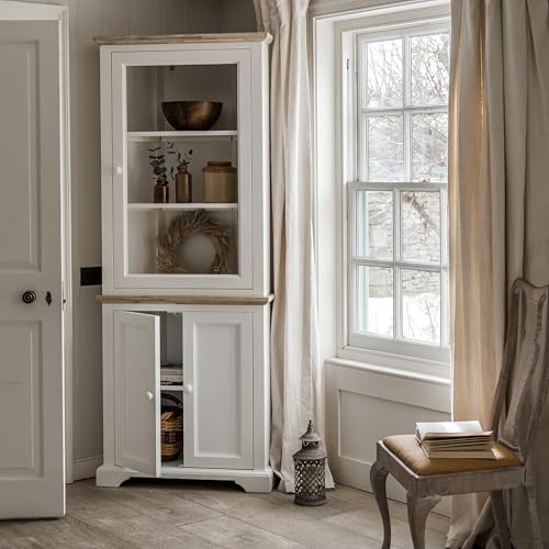 Florence White Corner Display Cabinet, Glass Door Corner Dresser | W78cm, D35cm, H200cm | Assembled Kitchen Dining Living Room Furniture (white)