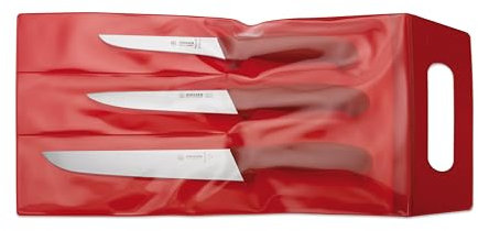Giesser Messer Fleischermesser Set 3-tlg. – Profi Metzgermesser-Satz (Schlachtmesser 24 cm, Ausbeinmesser 13 cm, Stechmesser 18 cm) – Ergonomische Griffe, Spülmaschinenfest, Made in Germany - Rot