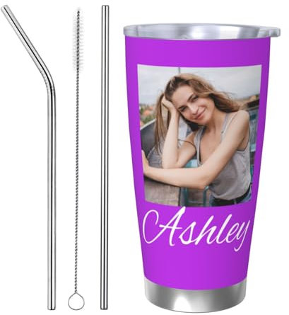 ChaiRy Taza térmica personalizada con texto de nombre de foto, taza personalizada con tapa y pajita, taza de café de 20 oz