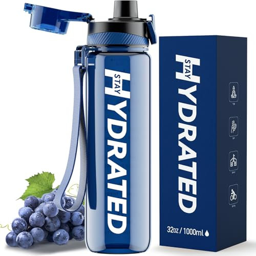 Mevoly Gourde 1L, Gourde Sport Transparente avec Graduée pour 1 Journee, Tritan Gourde Motivation 1 Litre sans BPA, Anti Fuite, Bouteille pour Camping, Randonnée, Yoga, Femme, Homme
