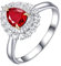 KnSam Echter Goldschmuck, Ring Damen Vintage Weißgold 18K 750, Tropfen Träne Ringe Gold Damen 0.92ct Labor Erstellt Rubin mit Diamant, Nützliche Geschenke, Weiß Gold, Gr.65 (20.7)