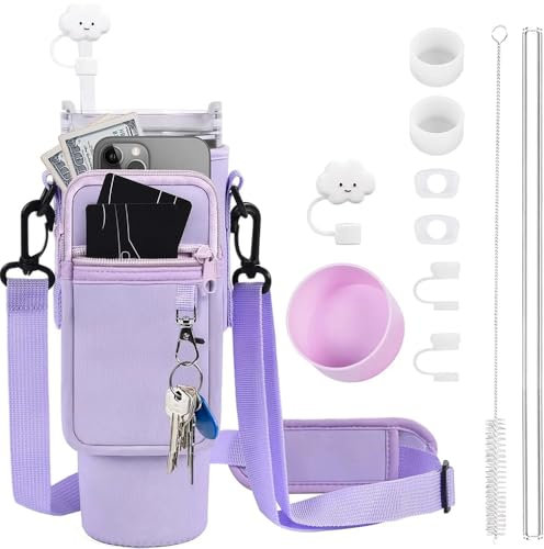 TOEECY Stanley Cup Accesorios 7 Piezas Incluye Tapón a Prueba Fugas Tapa Pajita Paja Cepillo Manga de copa para Vasos 1200 ml y 850 ml No Incluye Tazas(PúRpura)