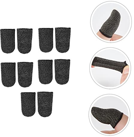 Angoily Fingerschutz für Spiele, Touchscreen Fingerhüllen aus Faser | Schwarz, für Daumen und Finger Beim Handyspiel, Tragbar, 10 Stück für Mobiles Spielen