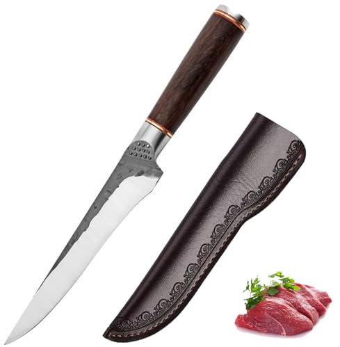 Huuskjpn Professional Boning Knife 6 Japanese Chef Knife Hand Forged Kitchen Knife High Carbon Steel Home and Outdoor Cooking Knife with Sheath and Wooden Handle