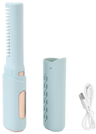 Kabelloser, Wiederaufladbarer Mini-Haarglätter, Tragbar, Kammbürste mit 3 Einstellbaren Temperaturen für Alle Haartypen (Himmelblau)