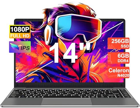 PC Portatile Win11 Notebook 14 Pollici 6GB 256GB Estensioni SSD 1TB, Computer Portatile Laptop 5000mAh, CPU N4020 fino a 2.8GHz 2.4/5G WiFi 1080FHD BT4.2 USB3.0 Tastiera Italiana Membrana-Grigio