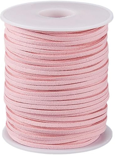 SUNNYCLUE Cordón de Gamuza Sintética Rosa de 49 yarda/45 m 3mm Color Rosa Intenso Plano Y Fino para Abalorios para Hacer Joyas Pulseras Collares Bolsos Accesorios de Bricolaje