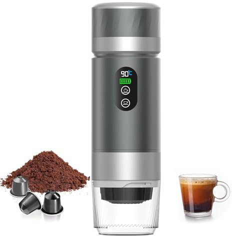 VHV Caffettiera Portatile, 3 In 1 Macchina per Caffè Viaggio - Senza Fili & Auto-Riscaldante - Con Batteria 7500mAh, 20 Bar di Pressione - Adatto a Varie Scene Portatili e Regali (Grigio)