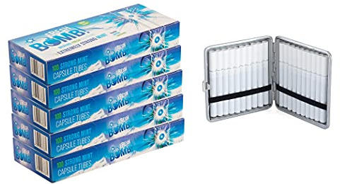 Sunmondo Fresh Bomb Arctic Click Hülsen 500 Stück (5x100) – Menthol Aroma durch Klick aktivierbar – Inkl. Etui – Frische Zigarettenhülsen mit Kapsel