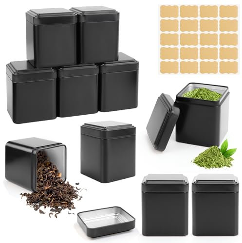 NCTNCX Lot de 10 Boîte à Boite a the vrac, 7 x 7 x 8,5 cm boîtes à thé carrées classiques, Avec 20 étiquettes, idéales comme boîte à farine, riz ou biscuits