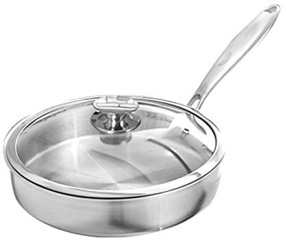 MYUYEE Padella Wok con Coperchio in Acciaio Inossidabile 304 Non Rivestita per fornelli a Gas fornelli a induzione Generale,Un Colore-A