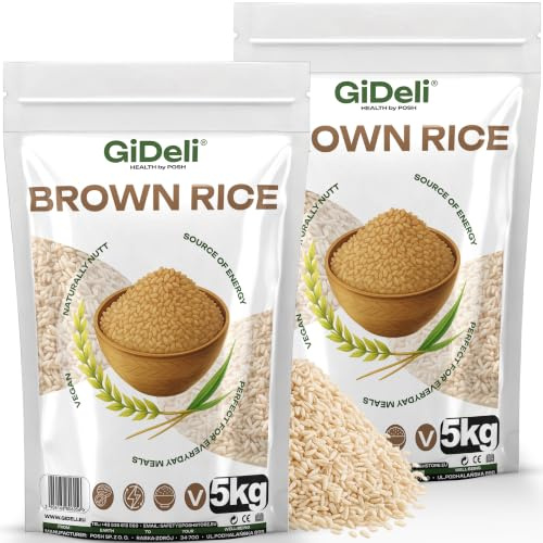 GiDeli Vollkornreis 2x5kg - Brauner Reis Langkorn, Naturbelassen & Nussig | Ungeschältes Korn, Silberhäutchen erhalten, Zip-Beutel, vegan, glutenfrei, für Reiskocher, Bowls, Curry, Salate, Wok