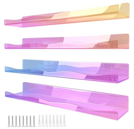 Kfwfuaee Set Mit 4 Modernen Schwebenden Acrylregalen Mit Regenbogenfarbenen Acryl Wandregalen Für Bücher Spielzeug Kosmetika Kinderzimmer Farbenfroher Displayhalter