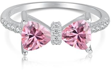 Lllunimon Anelli con fiocco rosa per le donne in argento sterling 925 carino delicato zirconi anelli di promessa per lei anelli impilabili regolabili gioielli regali di laurea,ASize6
