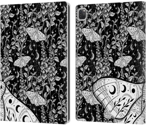 Head Case Designs Offizielle Episodic Drawing Weiß Motten-Muster Leder-Wallet-Hülle Kompatibel mit Apple iPad Pro 12.9 2020/2021/2022
