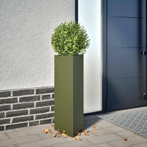Iiaky Jardinière Vert Olive Triangulaire 30x26x75 cm Acier,Jardiniere sur Pieds,Bac avec Treillis,Jardiniere Terrasse