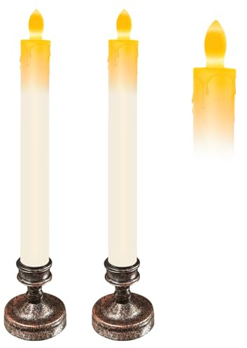 TINYOUTH 2PCS Dinner Taper Kerzen mit Halter, Batteriebetriebene Lange Kerzen Stäbchen für Weihnachten Zuhause Hochzeit Tisch Dekor