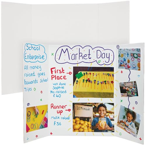 Baker Ross FN681 Small White Presentation Boards - Pack of 4, 61cm x 41cm, Display Boards, Presentations, Tabletop Projects