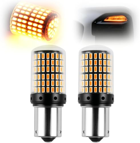 OddMart 2 bombillas indicadoras LED PY21W 581 ámbar amarillo 1156 BAU15S con Canbus sin errores, 2800 lm, luces intermitentes delanteras y traseras superbrillantes, 12-24 V, 30 W, 7440, 144smd, foco