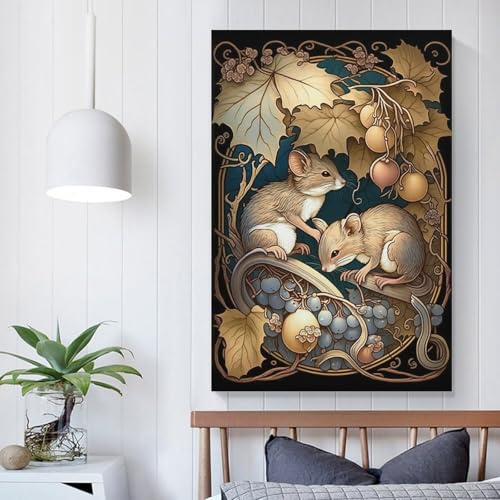 QBIREX Mouse Mice Art Nouveau Poster Canvas Painting Wall Art Nordic Prints For Home Decor Picture Gifts Women Men 12x18inch(30x45cm)