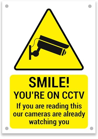 LP Lifestyle Smile You’re on CCTV Warning Sign – Weatherproof Rust-Free PVC Security Notice, Durable Waterproof Outdoor Sign with Camera Symbol A5 A4 A3 Portrait No.010 (A5 (148mm x 210mm) – Holes)