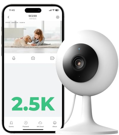 IMILAB 2.5K/4MP Caméra WiFi Intérieure, Montage 3M sans perçage Caméra Intérieure, Camera pour Animaux & Bébé avec App Mobile, Vision Nocturne Couleur, Audio Bidirectionnel, Filaire(SC230)