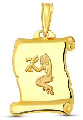 Pergamino Colgante en Oro de 18k placa con detalle horóscopo Virgo