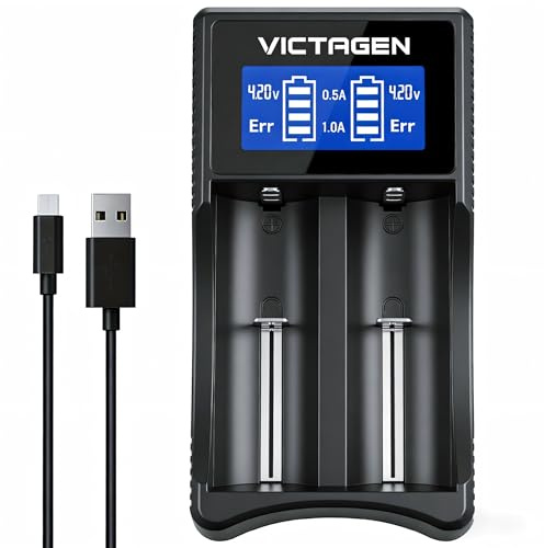 VICTAGEN Ultimate Battery Charger Set- Speedy Charging for Rechargeable Batteries 3.7V Lithium-ION 18650 18490 18350 17670 17500 16340(RCR123) 14500, 1.2V Ni-MH&Ni-CD, AA, AAA