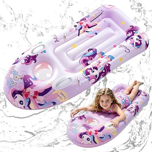 CIYIN Schwimmbrett Bodyboard Aufblasbar, Surfbrett Bodyboard mit Griffen, Schwimmhilfe Aufblasbar Kinder, Aufblasbares Bodyboards für Strand, Wasserrutschbahn, Pool - 110 x 46cm (Einhorn)