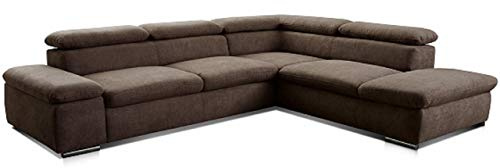 Cavadore Ecksofa Alkatraz / L-Form Sofa groß mit Ottomanen rechts und verstellbaren Kopfteilen / Modernes Design und hochwertiger Webstoff-Bezug / Maße: 272 x 73 x 226 / Farbe: Braun (Paris espresso)