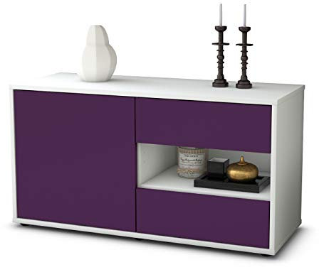Stil.Zeit TV Schrank Lowboard Aleyna, Korpus Weiss matt, Front Farb-Design Aubergine (92x49x35cm), Push to Open Technik & Leichtlaufschienen