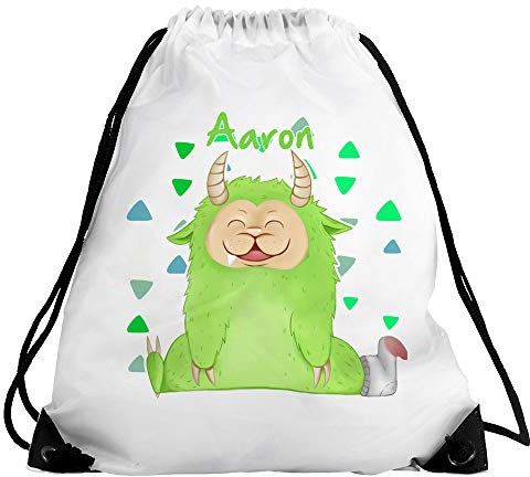 Eurofoto Turnbeutel mit Namen Aaron und Motiv - Kleines Monster - für Jungen | Sport-Beutel für Kinder | Gymbag