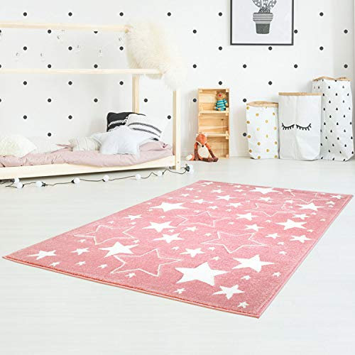 carpet city Kinderteppiche Sterne Motiv Rosa 160x230 cm Glanzgarn Spielteppich