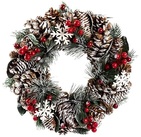 Türkranz Tischkranz Wandkranz Kranz mit Zapfen und Beeren beschneit Ø 36 cm Herbst - Winter - Willkommensgruß H25