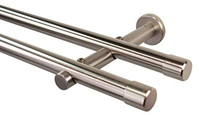iso-design Gardinenstange 2-läufig 20 mm Farbe Edelstahl, Rohr aus Edelstahl, Wandmontage, Vorhangstange aus Metall, mit Wandhaltern und Endstück Kappe, 100 cm
