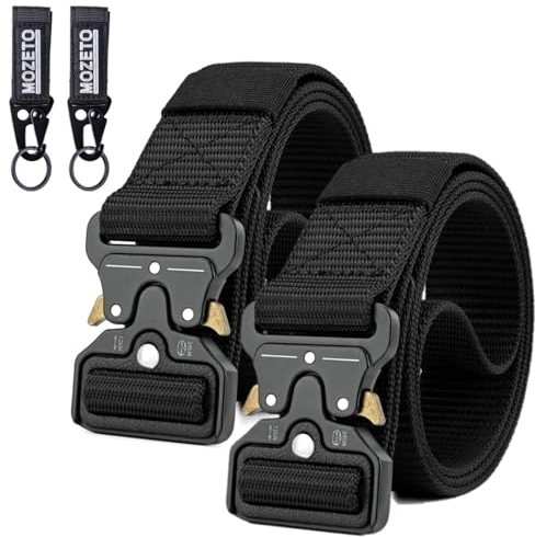 MOZETO Taktischer Gürtel, 2er Unisex Gürtel Nylon Canvas Belt mit Schnellspanner Metallschnalle und Schluesselhaken - Gift Packaging, Schwarz+schwarz, 165cm,N. Schwarz+schwarz, 2er pack,2XL-165cm