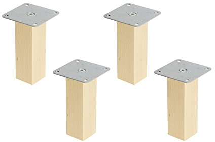 Superelch 4er-Set Möbelfüße für Ivar Schrank/Holzfüße aus Massivholz Buche/Mit Montageplatte & Schrauben/Kvadrat/Höhe 16 cm