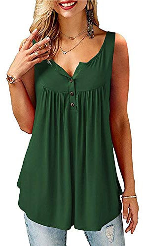 Beluring Ladies Sleeveless T-Shirt V Neck Tunic Vest Tops Shirts Green Size 12 14