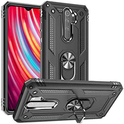 Fetrim Funda para Xiaomi RedMi Note 8 Pro, Carcasa Shock Absorción de TPU y PC con Anillo de rotación Soporte para Xiaomi Redmi Note 8 Pro Negro