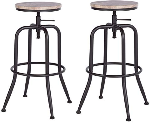 MEUBLE COSY Barhocker 2er Set Barstühle Höhenverstellbar Sitzhöhe 69-77 cm Vintage Bistrohocker mit Fußstütze für Esszimmer, Küche, Theke, Bar, Industriestil, Hellbraun
