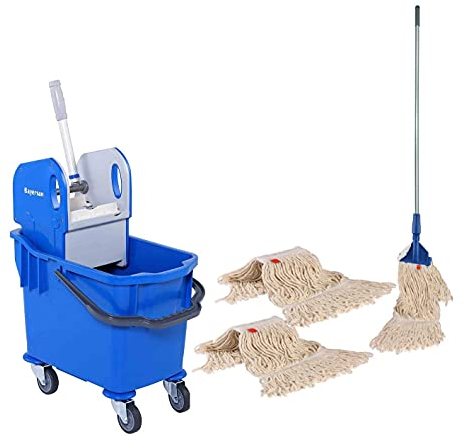 Bayersan Floor Cleaning Kit For Household & Commercial Use | 25l Bucket | Complete Mop | Mop Heads | Mopping Sets (Blue)