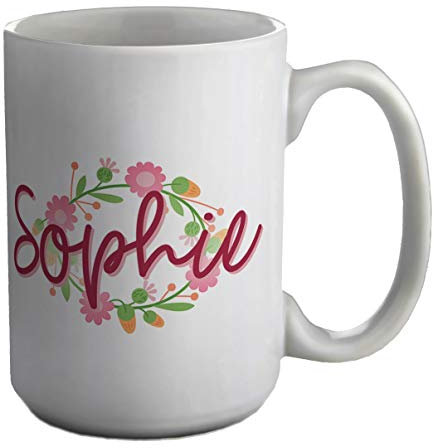 Shopagift Personalised Name Flower Circle Pink White 15oz Large Mug Cup