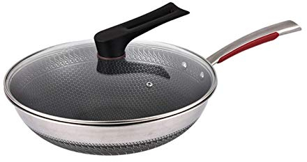 Stainless Steel Wok Pan Full Honeycomb Stainless Steel Wok Pan 13 Inch with Lid for Induction cooker, Gas stoves,Electric ceramic heaters,Halogen furnace (Size : With cover)