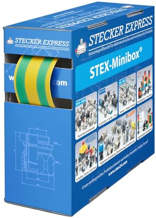 STEX24 Schrumpfschlauch 3:1, Minibox mit 1,2m, grün/gelb 24,0/8,0mm, 1 Zoll, WSB3 Schrumpftemperatur mind. 70°C, vollständig bei mind. 100°C - 1 Stück