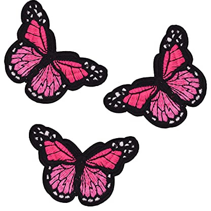 3 Schmetterling Aufbügler bestickt, Aufnäher, Zier-Applikation, Patch Farb-/Größenwahl, Größe:46 x 78 mm | pink